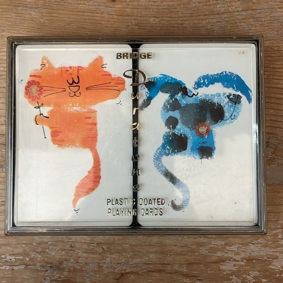 Duratone Bridge Playing Cards Vintage 2 Decks Cats Dogs Plastic Case - Picture 7 of 7